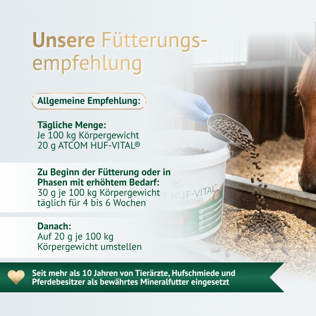 Fütterungsempfehlung für ATCOM HUF-VITAL – optimale Dosierung für gesunde Hufe und starke Versorgung