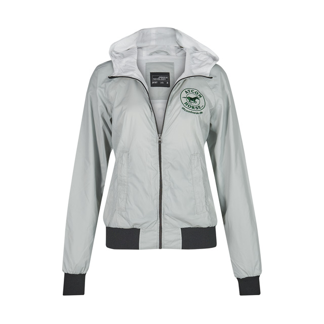 Graue Kapuzenjacke mit Logo Graue Jacke mit Kapuze, gesticktem Logo auf der linken Brustseite, elastischen Bündchen.