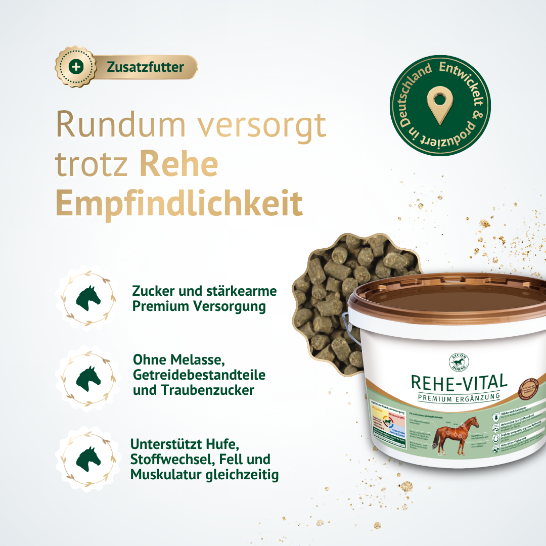 Rehe-Vital Ergänzungsfutter für Pferde zur Unterstützung bei Rehe-Empfindlichkeit und zuckerarmer Versorgung